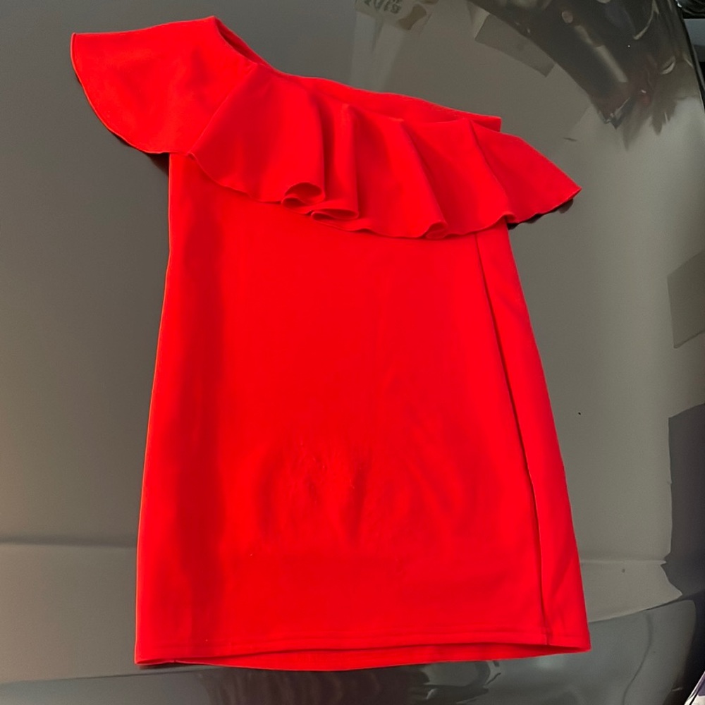 Red off the shoulder dress